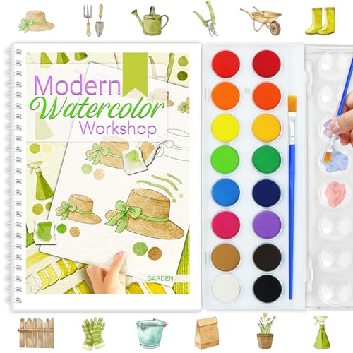 Beginners Watercolor Workbook for Adults, Step-by-Step Coloring Book Set - style: Garden