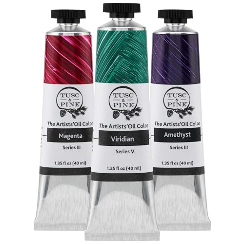 Tusc & Pine Artist Oil Paint - Jewel Tones, Set of 3 40 ml, Non-Yellowing, Rich & Creamy Consistency, Maximum Pigment Load, Small Batch Milled Oil Paints Made in the USA for Professional Artists - color: Jewel Tones, size: 40 ml (Set of 3)