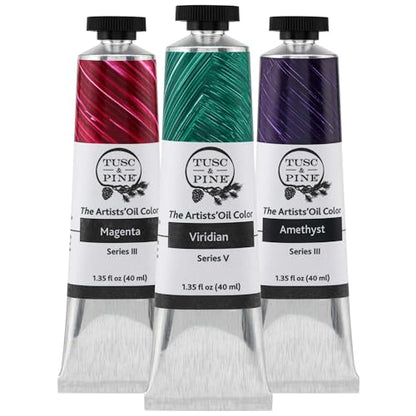 Tusc & Pine Artist Oil Paint - Jewel Tones, Set of 3 40 ml, Non-Yellowing, Rich & Creamy Consistency, Maximum Pigment Load, Small Batch Milled Oil Paints Made in the USA for Professional Artists - color: Jewel Tones, size: 40 ml (Set of 3)