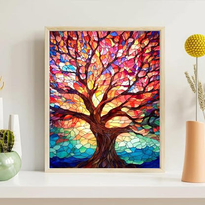 Tree Paint by Numbers for Adults - Stained Glass Paint by Number on Canvas - color: MT12191