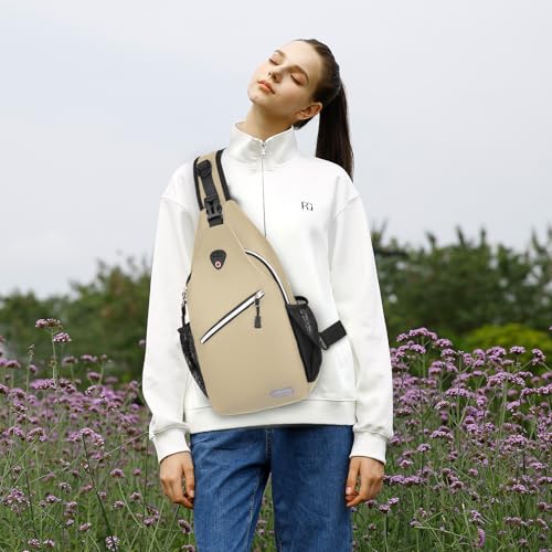 MOSISO Small Sling Bag for Men, Crossbody Shoulder Chest Daypack Bag - color: Beige