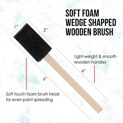 US Art Supply 1 inch Foam Sponge Wood Handle Paint Brush Set, 50-Pack
