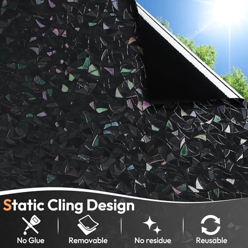 Haton Rainbow Blackout Window Film, Total Light Blocking 35.4" x 78.7" - color: Black, size: 35.4" x 78.7"