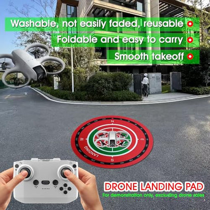 Universal Night-Visibility Drone Landing Pad, Fast-Foldable, Double-Sided Waterproof & Easy-Clean, Weighted Wind-Resistant Launch Pad for Mini 5/4/3 Pro/Mini 4k/Air 3s/Avata 2/Mavic 4 Series Quadcopters(Red) - color: Red