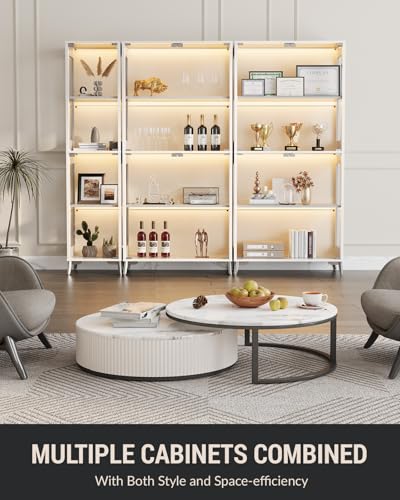 Display Cabinet with Glass Doors, 4-Tier, RGB Lights, Adjustable Shelves - color: White & Glass Double Door