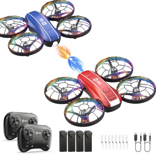 Holy Stone HS210FS Mini Drone for Kids Beginners, 2-Player Indoor RC Quadcopter Set with Battle Mode, 360° Flips, Circle Fly, Headless Mode, Altitude Hold, LED Lights, 4 Batteries