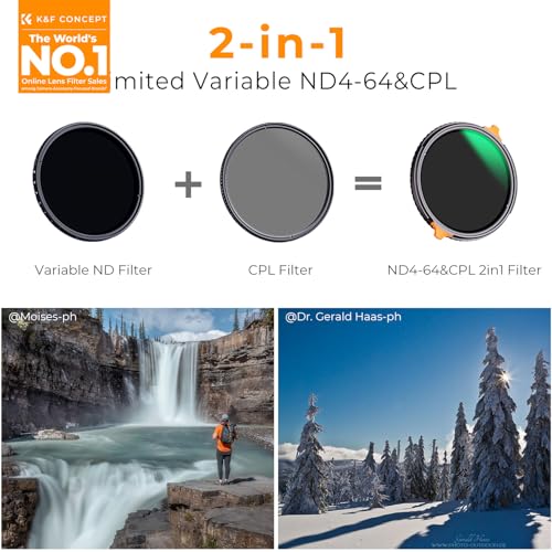 K&F CONCEPT 40.5mm Variable ND4-64 Lens Filter & Polarizing Effect 2-in-1 - size: 40.5mm