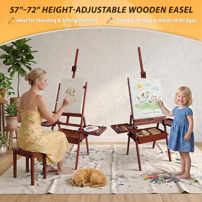 Painting Easel Stand with Storage, 57"-72" Height Adjustable Art Easel - color: Warm Walnut