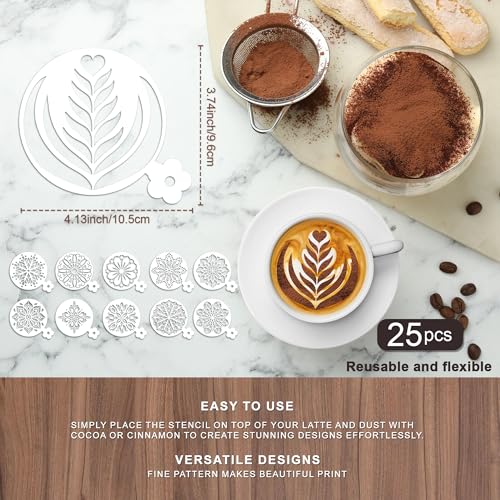 Sitsink Mandala Cookie Coffee Stencils - 25 Pcs Mandala Latte Art Cookie Stencils for Coffee Cake Bread Decor, Reusable Bread Template for Sourdough Decoration Tools Baking Stencil - style: latte art