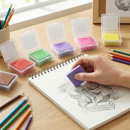 Scented Kneaded Erasers, 40 Pack Kneadable Erasers with Plastic Cases, 8 Colors 8 Scents, Moldable Eraser Putty for Drawing Sketching Drafting Writing (Drink-Themed)