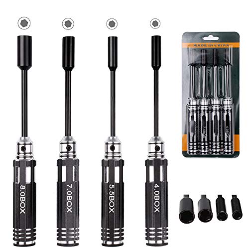 HobbyPark Hex Nut Driver Set Hexagonal Head Nut Wrench 4.0/5.5/7.0/8.0mm Repair Tool Kit Socket Screwdrivers for RC Quadcopter Helicopter FPV Drone Car Airplane
