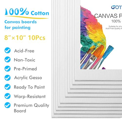 GOTIDEAL Canvas Boards, 8x10 inch Set of 10, Art Supplies Canvas Panel - size: 8"x10"