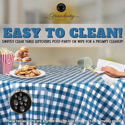 Grandipity Plastic Table Cloth Disposable 12 Pack 84" Round Gingham - color: Blue Gingham Checkered, size: 84in. Round