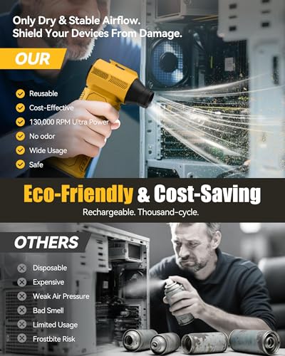 Compressed Air Duster, 130,000RPM Ultra-Powerful Electric Air Duster - color: Yellow