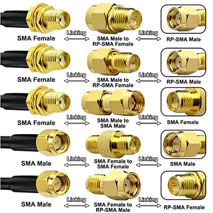 25FT RG58 SMA Male to Female Antenna Extension Cable + 5 Adapters - color: SMA Cable + 5pcs SMA Connectors, size: 25FT