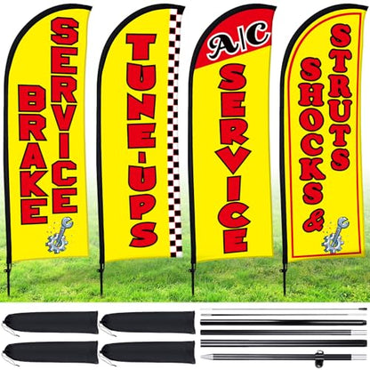 Buryeah 4 Pack Auto Repair Shop Feather Flag Kit, Yellow - color: Yellow