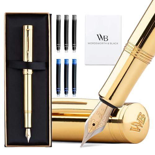 Wordsworth & Black Mini Pocket Fountain Pen for Writing, Medium Nib, Gold - color: Gold