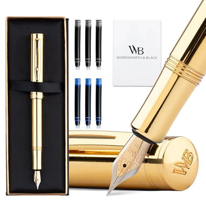 Wordsworth & Black Mini Pocket Fountain Pen for Writing, Medium Nib, Gold - color: Gold