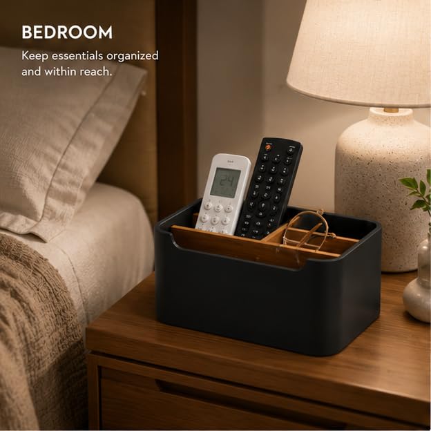 Remote Control Holder, Desk Organizer with Removable Dividers,Black - color: BLACK, size: 1 Pack
