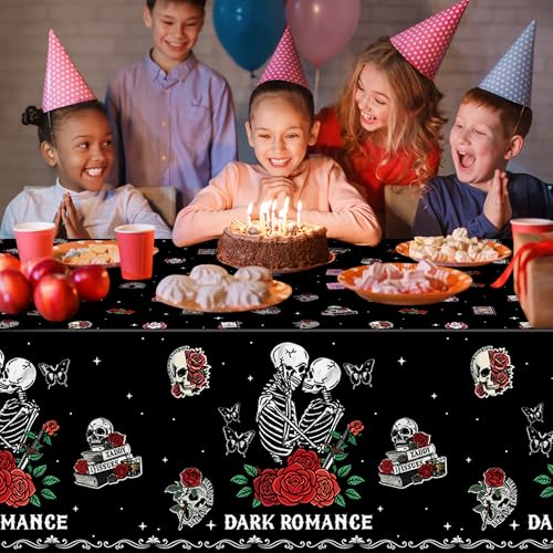 3Pcs Dark Romance Party Tablecloths Skull Rose Table Decoration - color: Dark Romance
