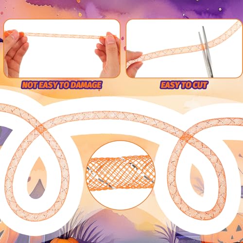 Arrowbash 4 Pcs Halloween Mesh Tubing for Crafts, Purple Orange Black White