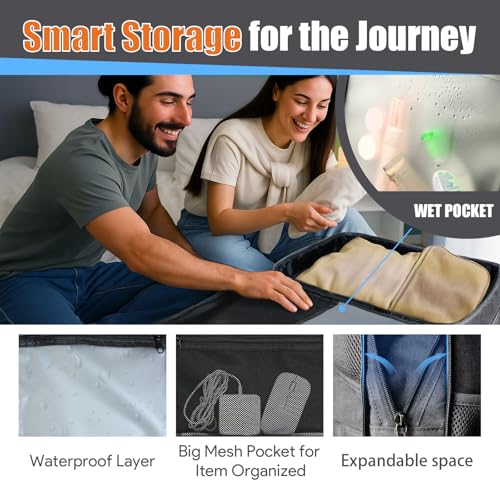 45L Travel Backpack, Expandable Carry On Backpack, Grey - color: Grey, size: 17.3 inch (21"x13"x9")