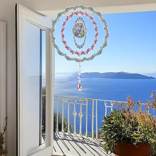 MaiYiYi DIY Owl Diamond Art Painting Wind Chimes Kit, 7.87X7.87 inches - color: Purple