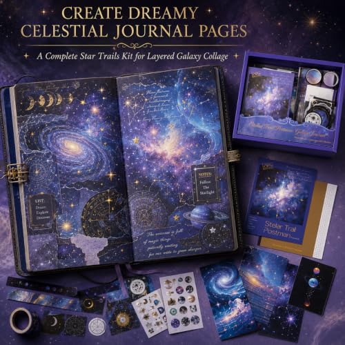 Diuhofart Star Trails Scrapbooking Kit, 128 Pcs Journal Set - color: Star Trails Postman