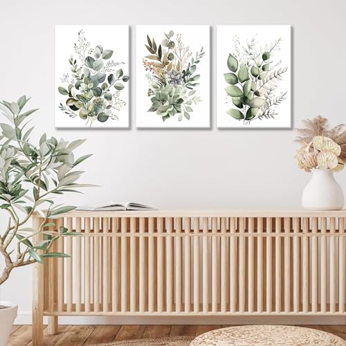 Bwodke Sage Green Botanical Canvas Wall Art Set of 3, 12x16 inch - color: Green, size: 12"x16" Canvas