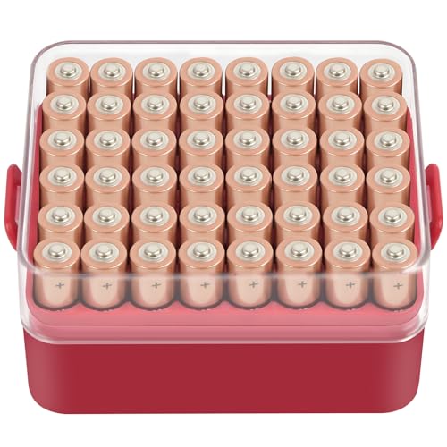 ALCYON Clear Plastic Battery Organizer Storage Case for 48 AAA Batteries - color: Red, size: Small 48+AAA Batteries
