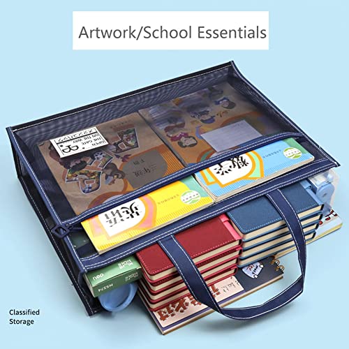 XGOPTS A3 Mesh Art Portfolio Bag with Handle and Zipper Holder for Artwork - color: blue