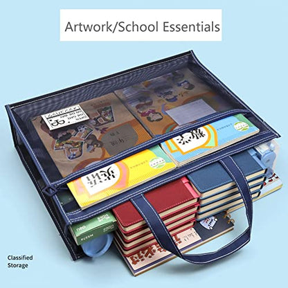 XGOPTS A3 Mesh Art Portfolio Bag with Handle and Zipper Holder for Artwork - color: blue