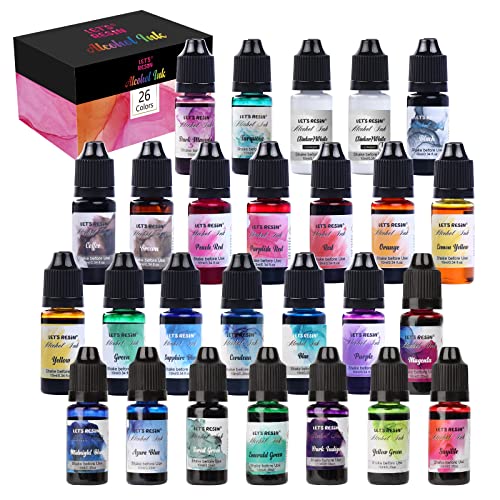 LET'S RESIN Concentrated Alcohol Ink Set, 26 Vibrant Colors (Each 0.35oz)