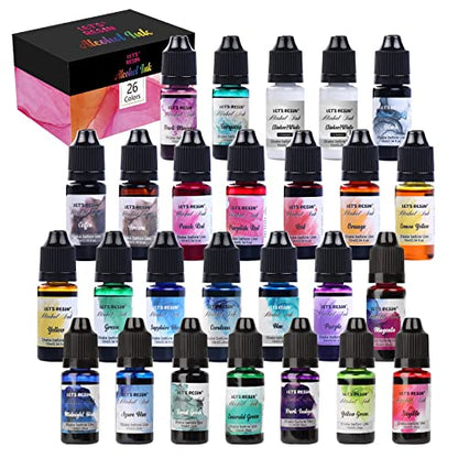 LET'S RESIN Concentrated Alcohol Ink Set, 26 Vibrant Colors (Each 0.35oz)