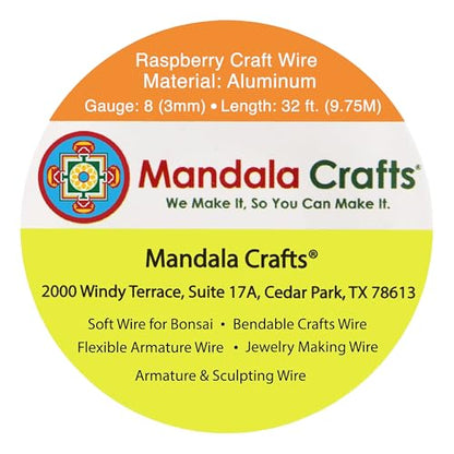 Mandala Crafts 8 Gauge Raspberry Anodized Aluminum Craft Wire, 32 FT - color: Raspberry, size: 8 Gauge