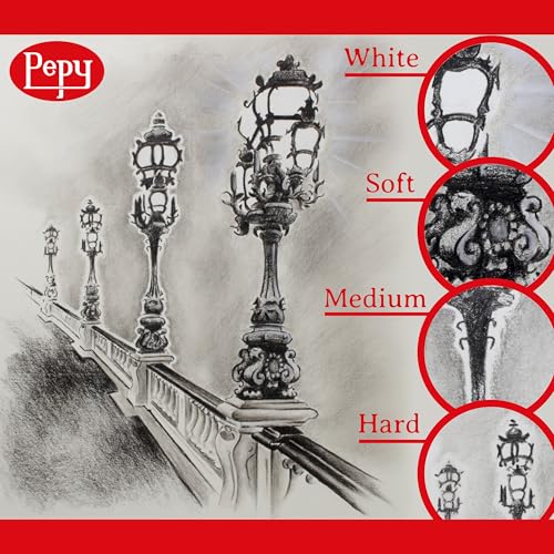 Pepy Professional Medium Charcoal Pencil Drawing Set – Set of 6 Pre-Sharpened Black Charcoal Pencils; Perfect for Drawing, Sketching, Blending and Shading