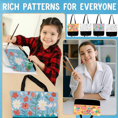 Locmeo 10 Set Paint and Sip Canvas Bags Pre Drawn Kit,Flower - style: Flower