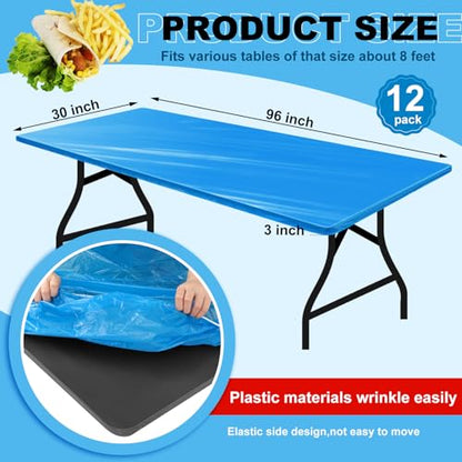 Boao 12 Plastic Elastic Fitted Tablecloths, 8 Ft, 96 x 30 Inch, Blue - color: Blue, size: 8 Ft, 96 x 30 Inch