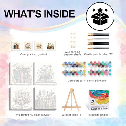 4 Pack Framed Paint by Numbers Kit for Adults with Wooden Easel, Book - color: YOP4P06
