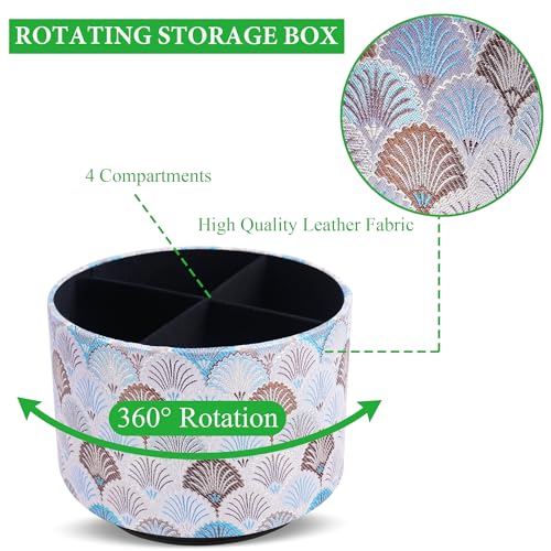 Round Leather Art Supply Organizer,Remote Control Holder,360-degree Rotating Pen Organizer with 4 Compartments(1-Peacock White) - color: 1-5Peacock White