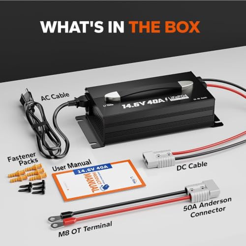 LiTime 12V 40A Lithium Battery Charger, 14.6V Output AC-DC, 0V Activation - size: Mountable (Upgraded)