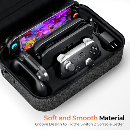 COOWPS for Nintendo Switch 2 Case, 4Pcs Thumb Grips, Protection Travel Case - color: Dark Grey