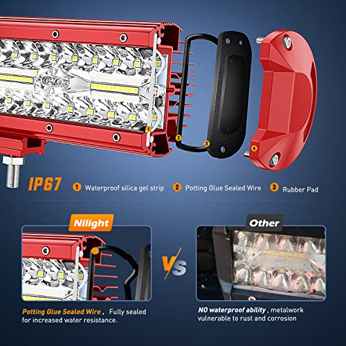 Nilight LED Lights 2PCS 6.5 Inch with Wiring Kit on Truck SUV, Red Shell - color: Red Shell with White Light
