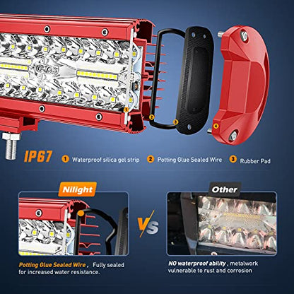 Nilight LED Lights 2PCS 6.5 Inch with Wiring Kit on Truck SUV, Red Shell - color: Red Shell with White Light