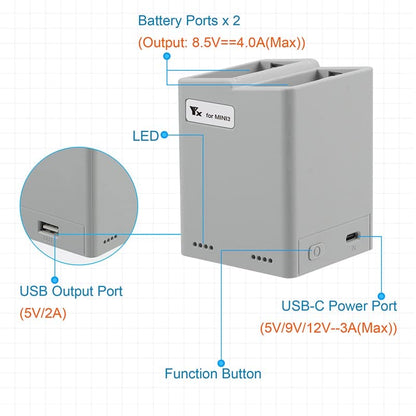 Two-Way Charging Hub for DJI MINI 3/3 PRO /4 PRO / 5 PRO Battery Charging Butler Drone Accessories