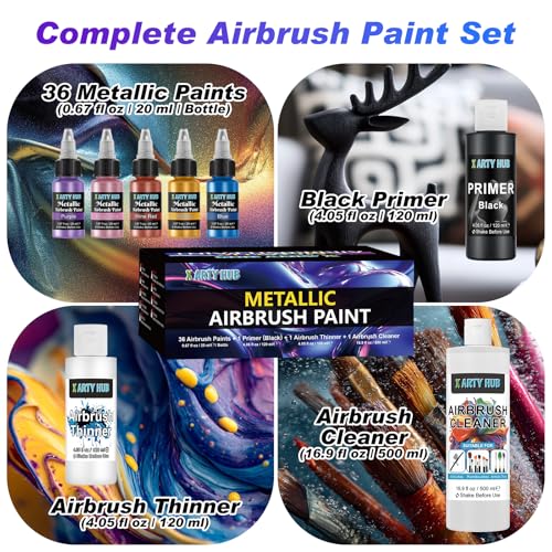 X ARTY HUB Metallic Airbrush Paint Kit, Water-Based Air Brush Painting Set