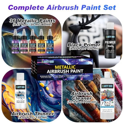 X ARTY HUB Metallic Airbrush Paint Kit, Water-Based Air Brush Painting Set