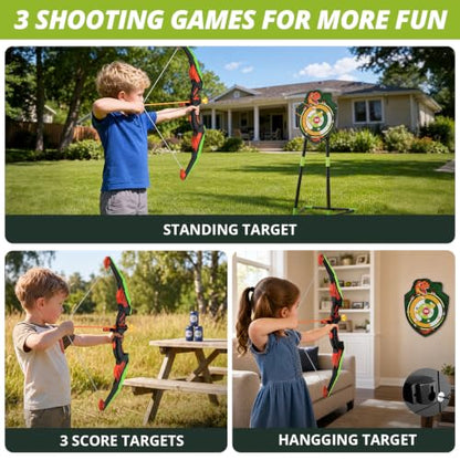 HYES Bow and Arrow for Kids, LED Light Up Archery Set, Green - size: 1 pack-green standing target