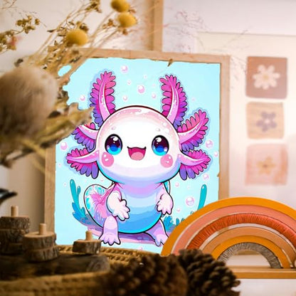 Gemozaic Axolotl Paint by Numbers Kit for Kids with Frame & Easel, 8x8 in - color: BKH2333
