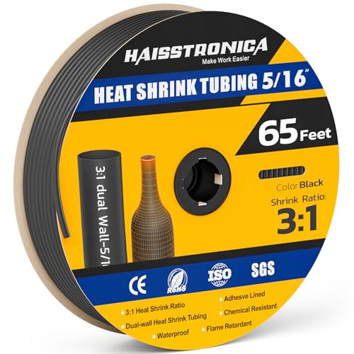 haisstronica 65Ft 3:1 Heat Shrink Tubing Roll 5/16" Black - color: Black, size: 5/16inch
